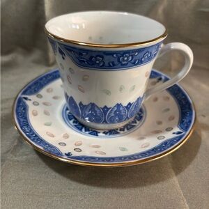 Charming Blue and White Teacup with Saucer